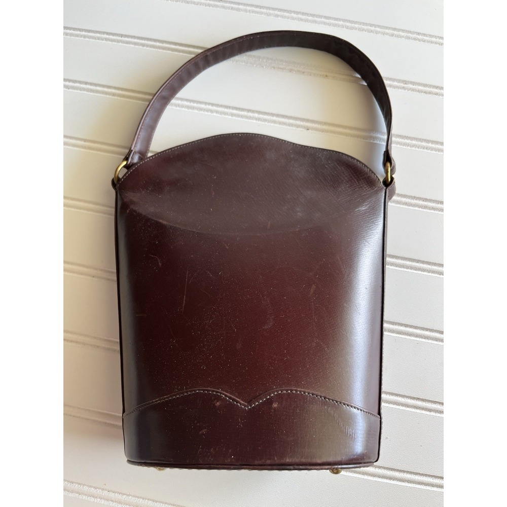 Vintage 1960's BLOCK Leather Bag Oxblood Burgundy Mid-Century Feed Purse
